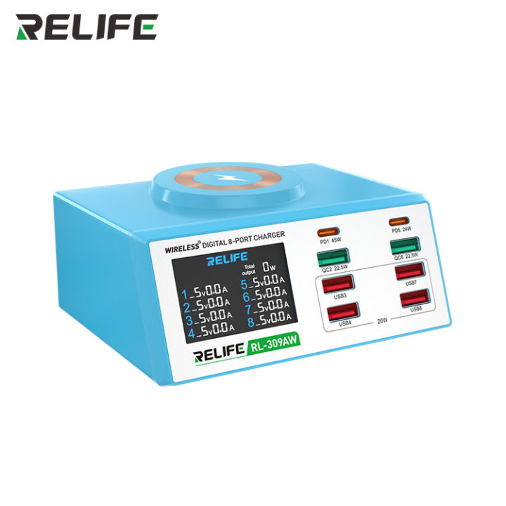 RELIFE RL-309AW Wireless digital display 8-port charger