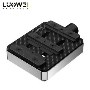 LUOWEI LW-AP03 carbon fiber chip motherboard fixture with adjustable clamping system for securely holding mobile phone motherboards, CPUs, hard drives, and precision ICs during chip-level repair, degluing, soldering, reballing, and PCB maintenance work.