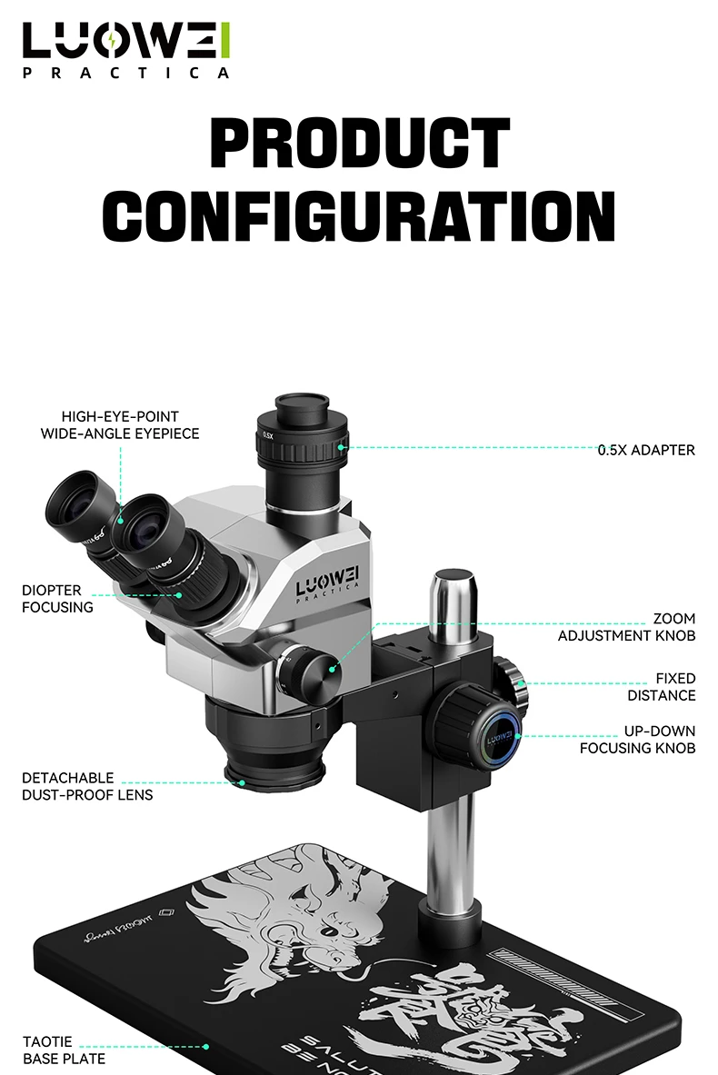 LUOWEI Geek Future LW-TR03-B3TV Trinocular Stereo Microscope | 7X–68X HD Microscope for Mobile Phone Repair - Image 8