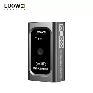 LUOWEI LW-Q4 mobile phone air tightness tester with OLED display, Type-C charging, and clamp-free waterproof leak detection for Android, iPhone, and smartphone repair.