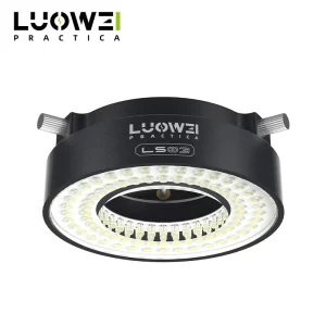 LUOWEI LW-LS03 LED Microscope Ring Light with 72 LED beads, adjustable brightness, flicker-free illumination for PCB inspection, IC soldering, microscope work, and mobile phone repair.