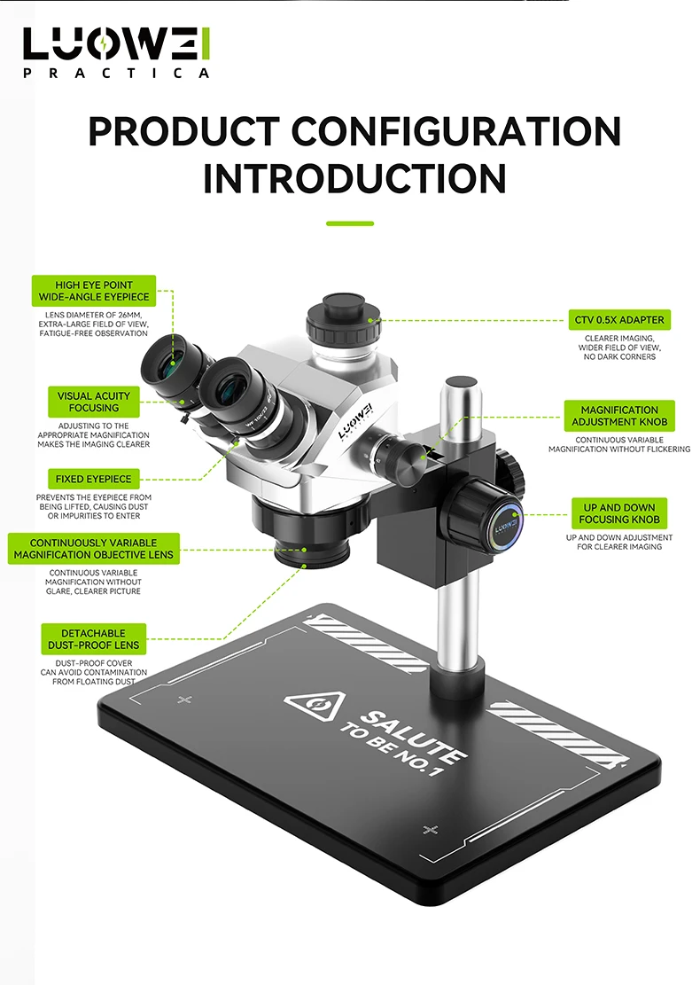 LUOWEI Geek Future LW-TR01-B3TV Trinocular Stereo Microscope | 7X–50X HD Microscope for Mobile Phone Repair - Image 5