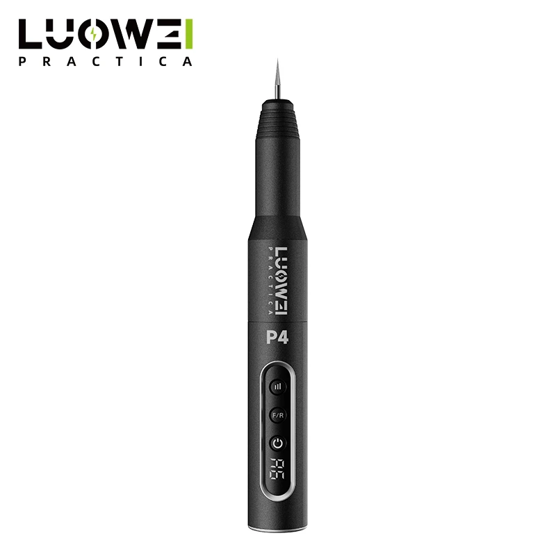 LUOWEI LW-P4 cordless polishing pen with 16,000 RPM turbo motor, Type-C charging, multi-speed control, and 8 grinding bits for IC grinding, PCB repair, motherboard cutting, and mobile phone repair.