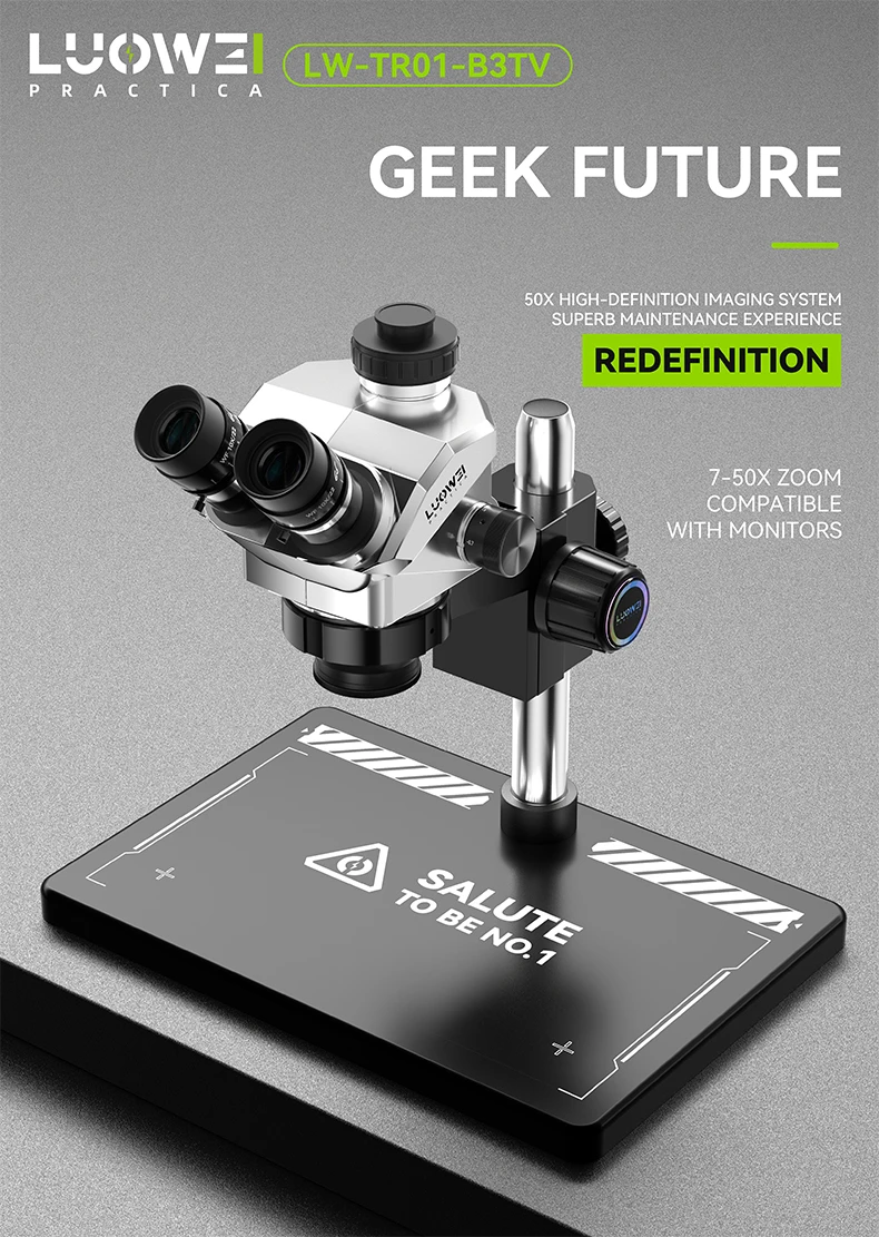 LUOWEI Geek Future LW-TR01-B3TV Trinocular Stereo Microscope | 7X–50X HD Microscope for Mobile Phone Repair - Image 8