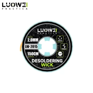 LUOWEI LW-2015 Desoldering Wick 2.0mm x 150cm solder removal braid for mobile phone repair, PCB rework, electronics maintenance, solder absorption, and precision desoldering applications.