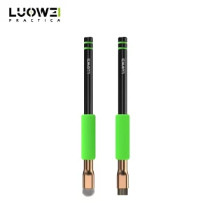 LUOWEI LW-BR01 IC Solder Pad Cleaning Brush Set with replaceable fine steel wire and soft bristle brush for PCB motherboard, IC chip, solder pad, flux, and adhesive cleaning.