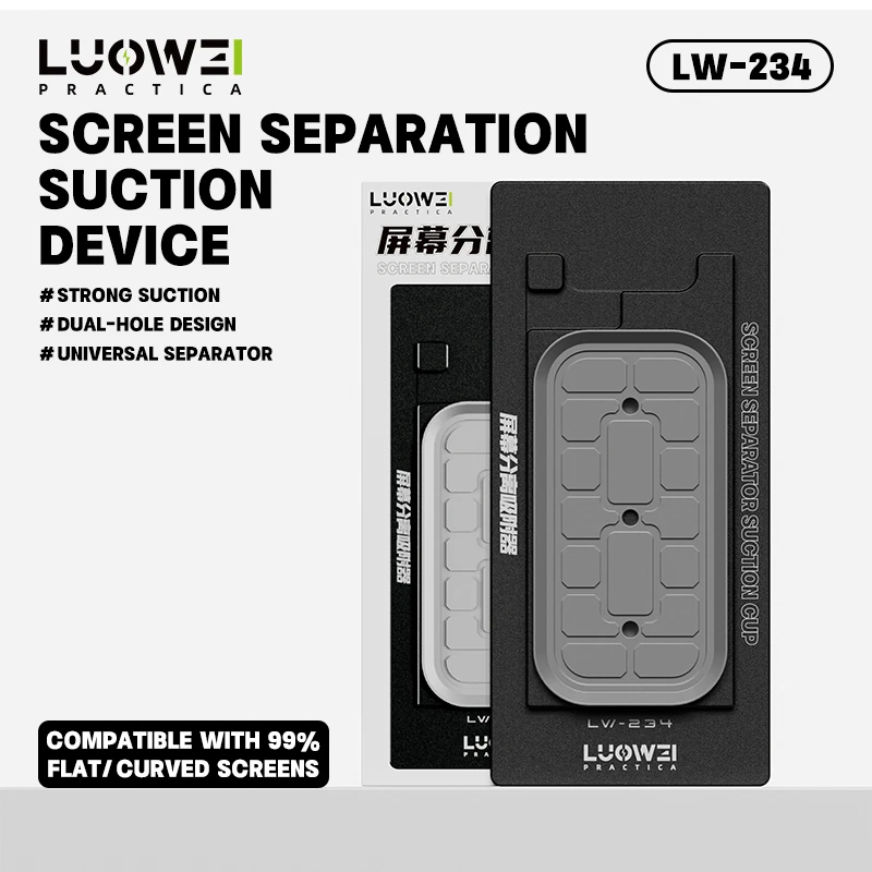LUOWEI LW-234 Screen Separation Suction Device for mobile phone screen repair and refurbishment. Professional vacuum suction tool featuring dual-hole design, precise alignment, strong screen holding power, damage-free screen removal, and compatibility with flat and curved smartphone displays. Ideal for LCD, OLED, and touchscreen separation, screen replacement, and mobile repair workshop applications. Available at HIKO Tools.