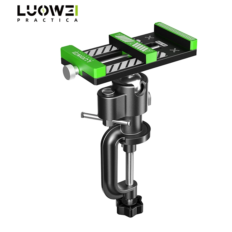 LUOWEI LW-319 Universal Rotary Fixture with 3D rotating table, adjustable phone holder, multi-angle positioning, and sturdy desk clamp for mobile phone motherboard repair, soldering, and precision maintenance work.