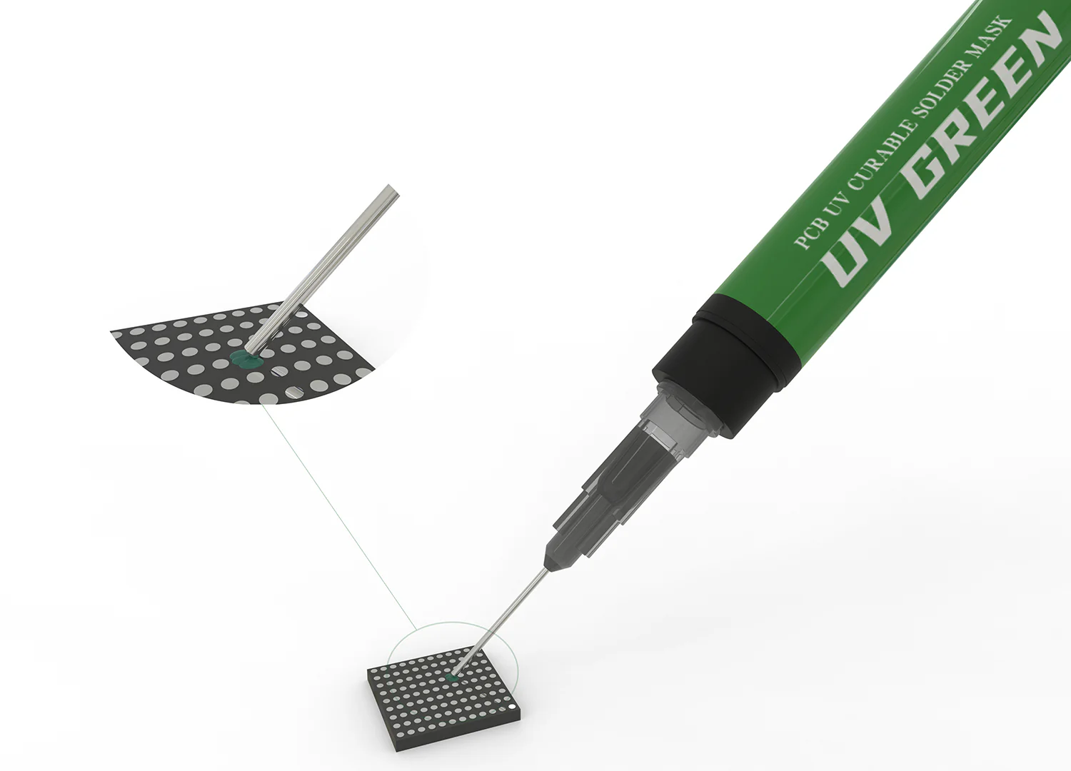 2UUL SC53 PCB UV Curable Solder Mask Kit β Green & Black UV Solder Mask with 3 Ultra-Fine Needles - Image 4