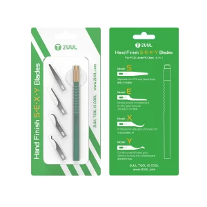 **Alt Text:** **2UUL DA11 Hand Finish S.E.X.Y Blades Set 4-in-1 precision PCB underfill cleaning tool with interchangeable stainless steel blades for CPU IC separation, glue removal, and mobile phone motherboard repair.**