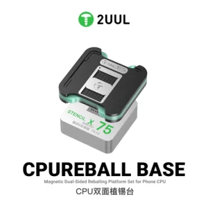 2UUL BH17 CPUREBALL BASE magnetic dual-sided CPU reballing platform with 75 precision BGA stencils for Apple A10–A19 Pro, Qualcomm Snapdragon, MediaTek, Exynos, HiSilicon, eMMC, and RAM chip repair.