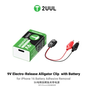 2UUL BT04 9V Rechargeable Electro-Release Alligator Clip Battery for iPhone 16 battery adhesive removal with USB Type-C charging