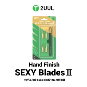 2UUL DA61 Hand Finish SEXY Blades II 4-in-1 precision blade set with carbon fiber handle for CPU separation, NAND flash removal, SDRAM lifting, PCB underfill black glue cleaning, and professional mobile motherboard repair.