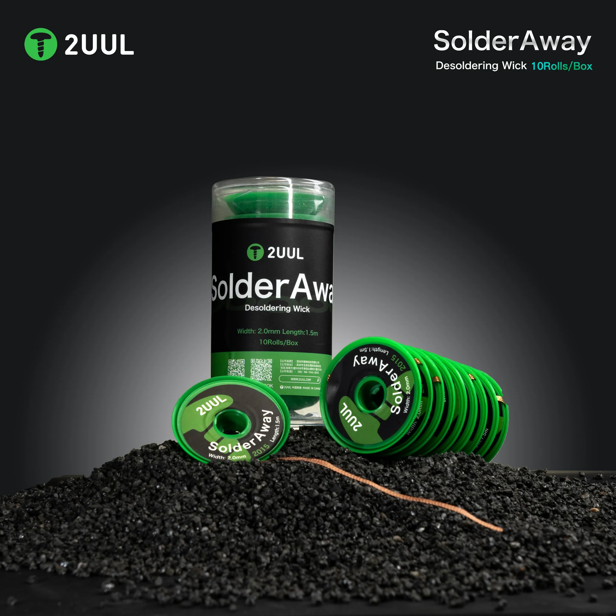 2UUL DW11 SolderAway Desoldering Wick 2015 | 2.0mm x 1.5m | 10 Rolls - Image 2