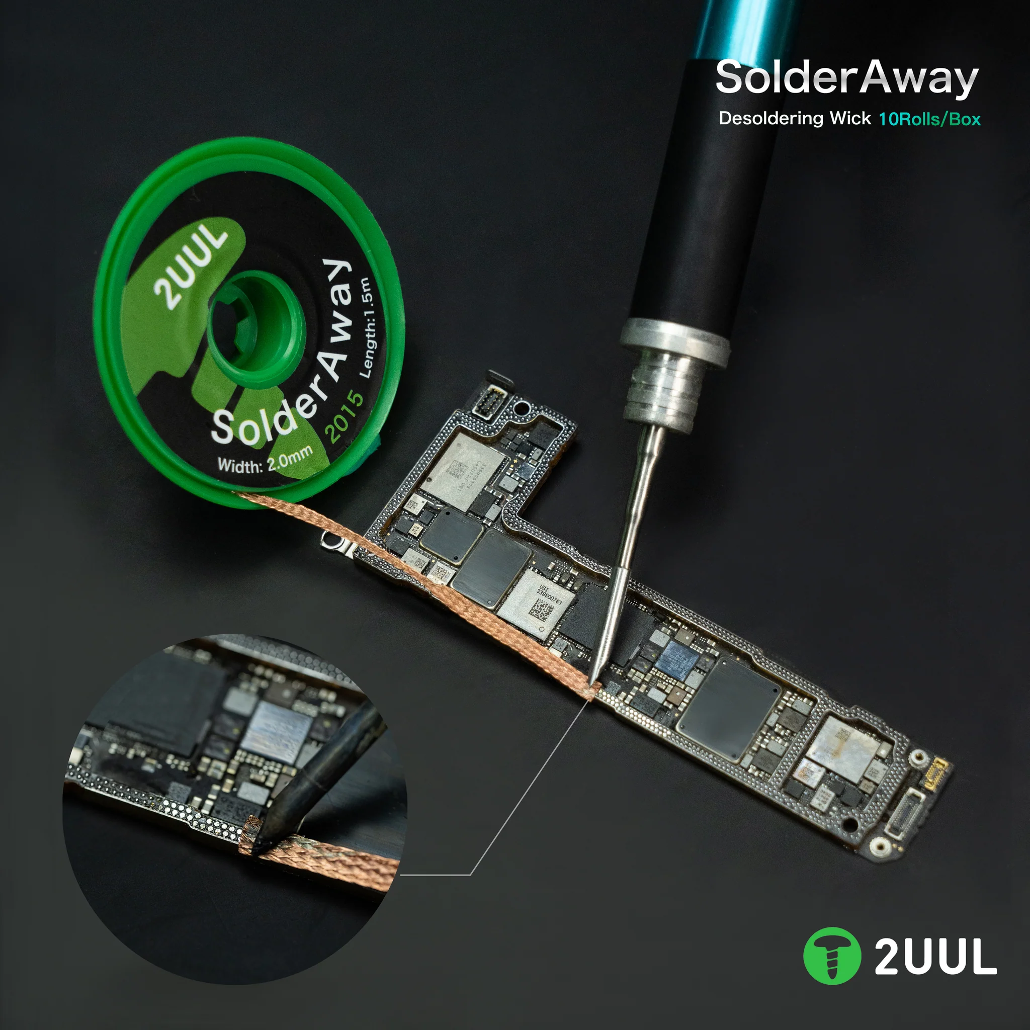 2UUL DW11 SolderAway Desoldering Wick 2015 | 2.0mm x 1.5m | 10 Rolls - Image 3