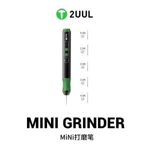 2UUL DA86 Mini Grinder precision electric grinding pen with 5-speed control, memory gear function, Type-C charging, 15,000 RPM motor, and interchangeable grinding bits for professional mobile phone motherboard, PCB, and chip repair.