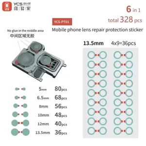 YCS PT01 Mobile Phone Camera Lens Repair Protection Sticker | 6-in-1 328Pcs
