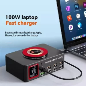 YCS S500 Magnetic Wireless Charging Station 100W Laptop Fast Charger | Multi-Port USB Charging Hub