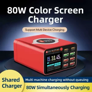 YCS S550 80W Multi-Port Fast Charger | PD + QC 8-Port Charging Station with Live Voltage Display